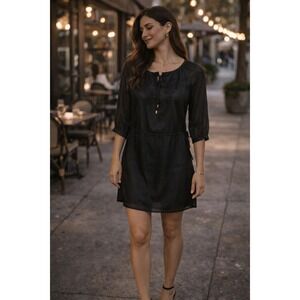 Ralph Lauren Silk Eyelet Lace Mini Dress 3/4 Sleeve Black Petite S